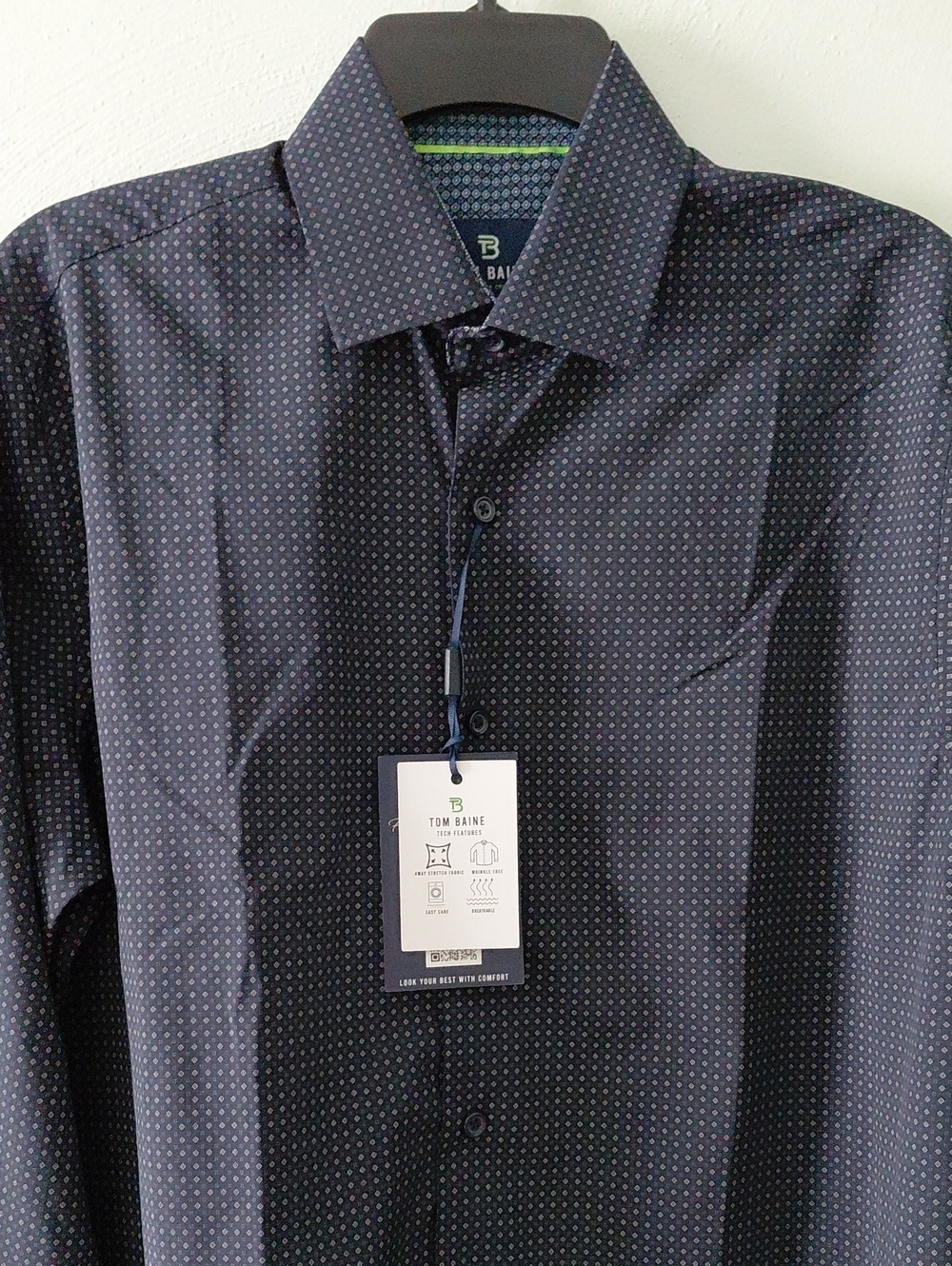 TOM BAINE Men's Navy Slim Fit Button Up Dress Shirt Size M 15 - 151/2